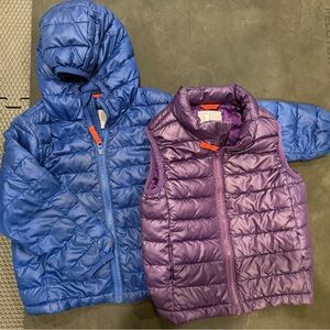 Primary Kids Blue Puffer and Purple Vest Size 4-5